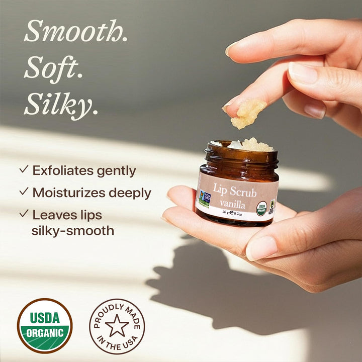 USDA Organic Lip Scrub Vanilla - USA Made with Natural Ingredients, Moisturizing Scrub Exfoliator for Dry Lips, Lip Sugar Scrubber Exfoliator for Smooth Lips, Small Beauty Gifts