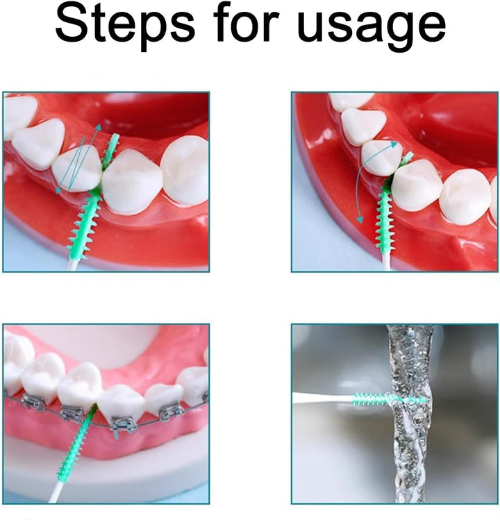 300 Pieces Dual-Use Interdental Brushes Soft Silicone, Disposable Dental Picks,Premium Dental Floss Picks for Effective Teeth Cleaning(200Pcs Green+100Pcs Blue)