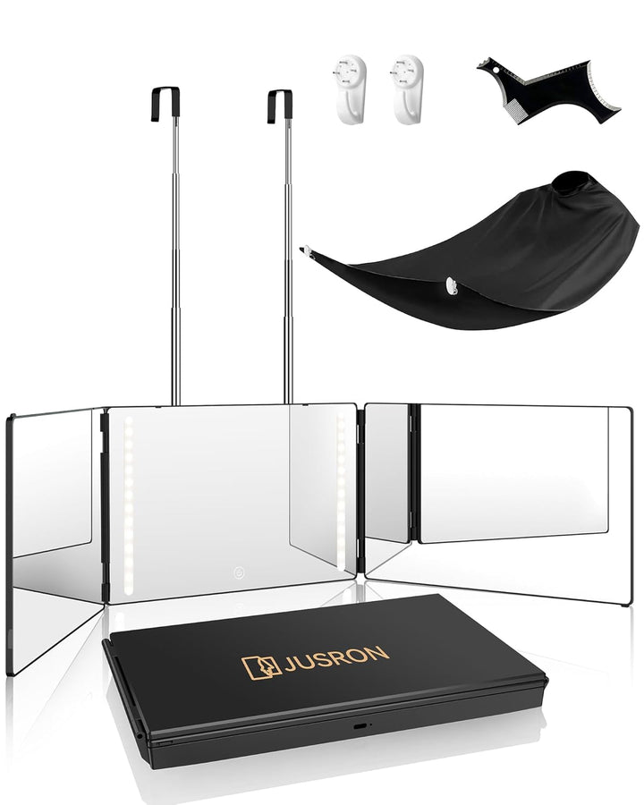 360 Viewing Angle Self Hair Cutting Mirror, Clear Anti-Fog HD Glass (Black without LED without Accessories)