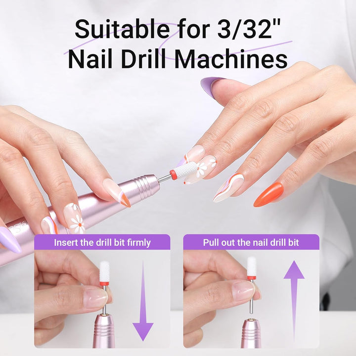 21Pcs Nail Drill Bit Set, Professional 3/32'' Ceramic Diamond Carbide Acrylic Gel Nail Art Tool Kit, Cuticle Remover Bit for Acrylic Gel Dip Powder, Nail Manicure Pedicure, Salon Home