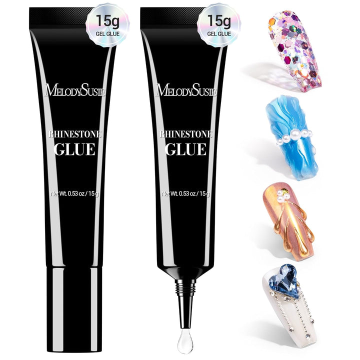 2Pcs Nail Rhinestone Glue, 3D Gel Nail Art Design Strong Adhesive Nail Gem Glue for Nail Charms Gems Jewelry Decoration DIY Manicured at Home Cured Need Beauty Gifts for Women