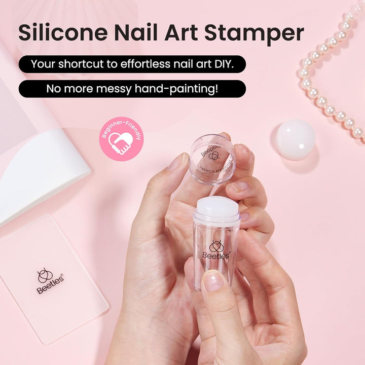 Beetles Nail Stamp 3Pcs Silicone French Tip Nail Stamp Kit with Replacement Nail Stamper Heads and Scrapers Soft Silicone Nail Printing Tool for Home Manicure Diy Nail Art Salon Gifts for Girls