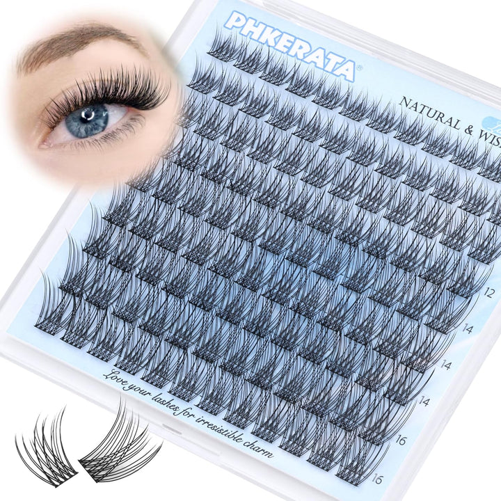 Natural Lash Clusters Wispy Eyelash Clusters 110Pcs Cluster Eyelash Extensions C Curl Individual Lashes 10-16MM Mix Length Natural Look Lashes Clusters with Thin Lash Band, Black