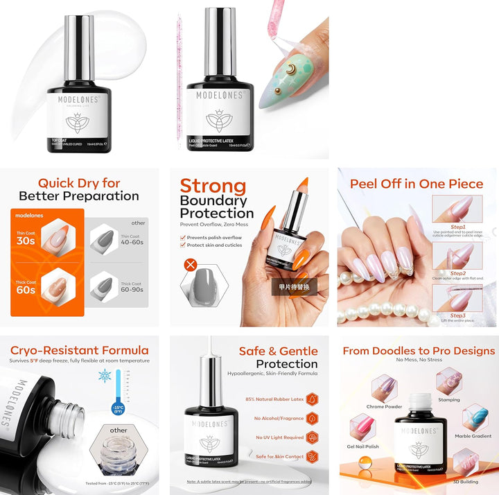 Top Coat Gel Polish Liquid Latex for Nails, 15 Ml Peel off Nail Polish Barrier with Stick, Fast Dry Cuticle Guard, Protector for Fingers