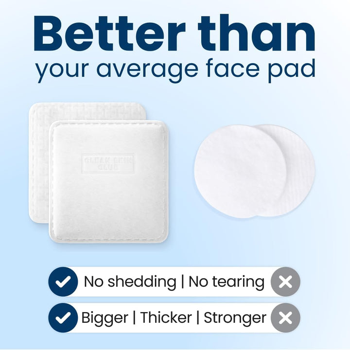 Clean² Pads 2.0 [New & Improved Edges] Guaranteed Not to Shed & Tear Face Pads, Unique Triple Layers, Textured & Ultra Soft Side, Organic Disposable Cotton, Pair with Makeup Remover