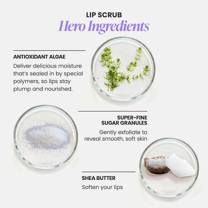 3-In-1 Lip Scrub Exfoliator & Moisturizer, Lip Exfoliator Scrub, Hydrating Balm for Soft, Nourished, Flake-Free Lips with One-Step Prep, 0.10Oz