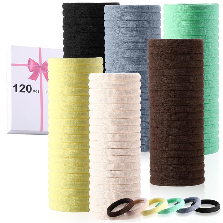 120PCS Black Hair Ties for Thick Hair – Seamless No Damage Elastic Ponytail Holders, Black Hair Band,Bulk Nylon Hair Elastics for Women