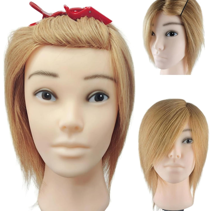 Mannequin Head Human Hair for Hair Styling, Barber Mannequin Head Male with 100% Human Hair and Beard Cosmetology Training Manikin Head with Stand