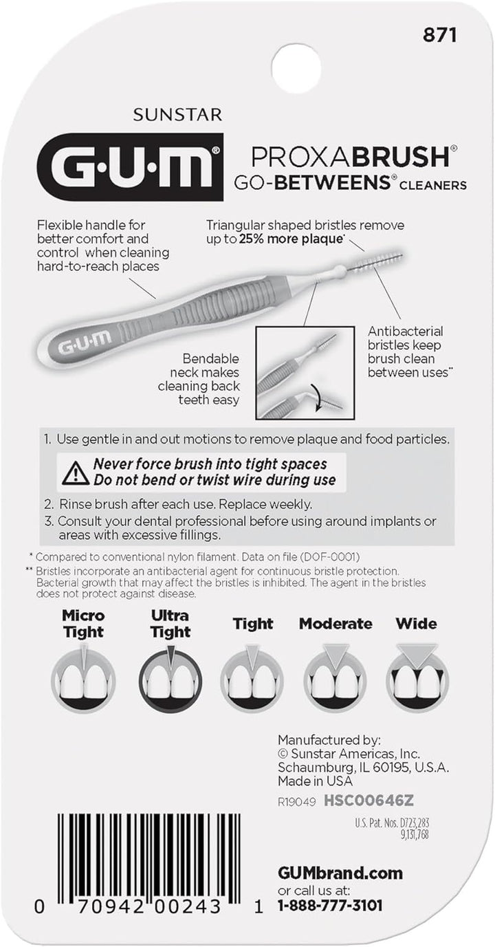 Proxabrush Go-Betweens - Ultra Tight - Interdental Brushes - Soft Bristled Dental Picks for Plaque Removal Health - Safe for Braces & Dental Devices, 10Ct (Pack of 6)