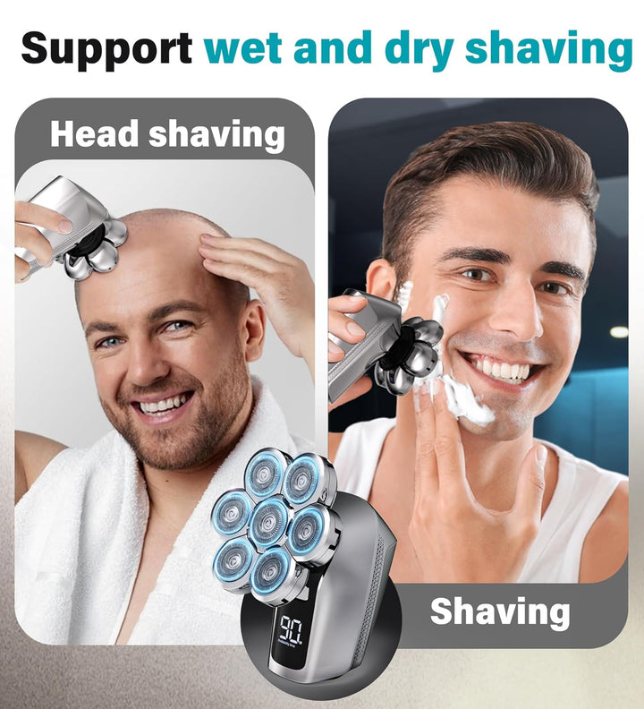 Head Shavers for Bald Men, Upgraded 7D Electric Razor, Cordless Rechargeable, Ipx7 100% Waterproof, Dry & Wet Bald Head Shaver, Beard Grooming Kit with Led Display