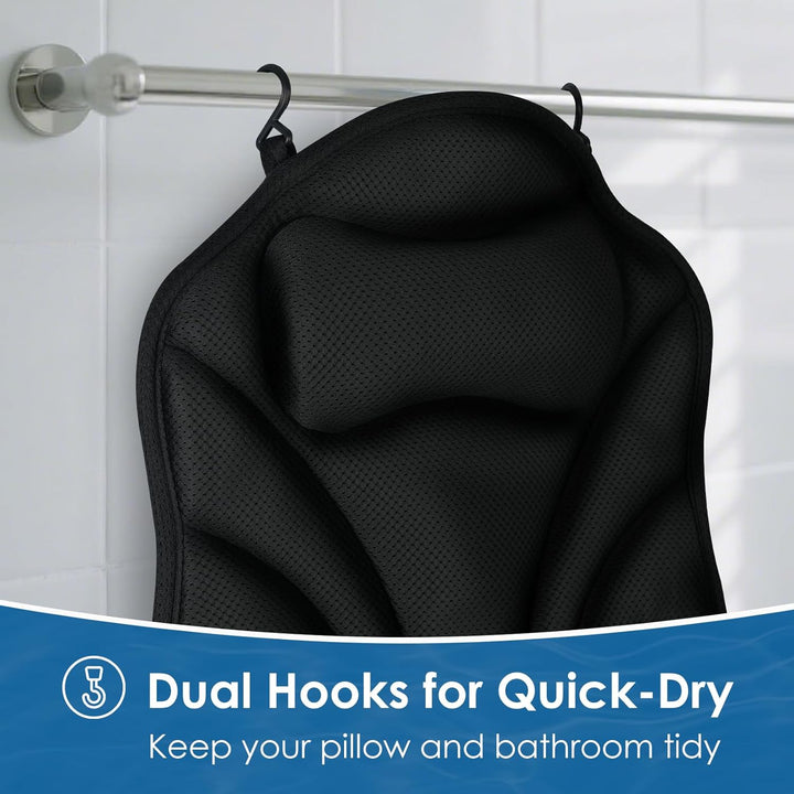 Full Body Bath Pillow for Bathtub, Ergonomic Bathtub Cushion for Neck, Waist, Hip Support, Luxury 3D Mesh Shower Pillow with Non-Slip Suction Cups & Dual Hooks, Pressure Relief, 51'' X17''