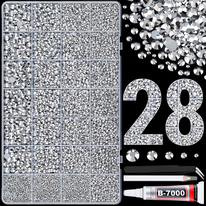 6100Pcs Resin Rhinestones for Crafting with 2Pcs 10Ml B7000 Jewelry Glue, 1 Box Flatback Crystals Diamond (Clear) for Bedazzling Crafts DIY Nail Art Non Hotfix Gems for Clothing Shoes Tumblers