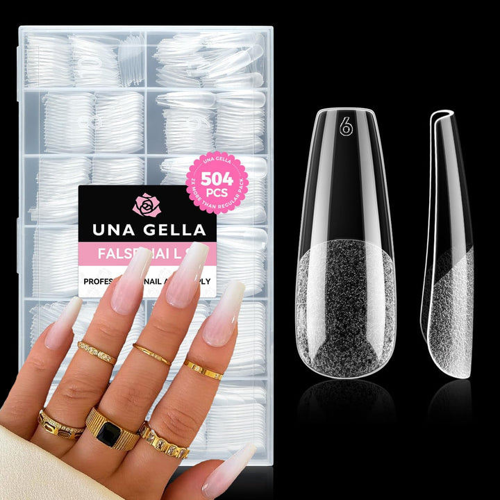 Almond Gel Nail Tips, 504PCS Pre Etched Clear Fake Nails Tips Medium Almond Shape - 12 Sizes Full Cover Soft Acrylic Press on Nail Extensions No C Curve Gift for Diy at Home