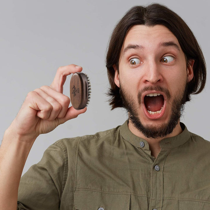 Small Travel Beard Brush - Natural Boar Bristles with Black Walnut Wood