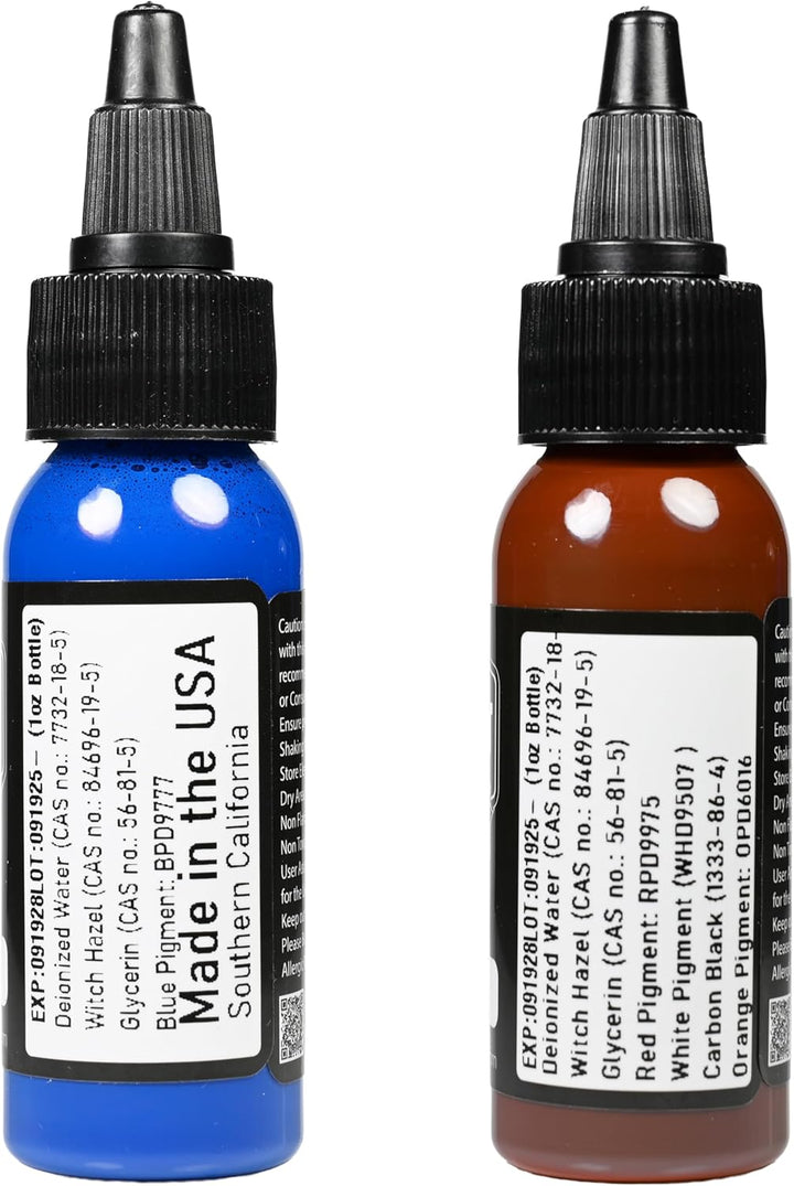 10 Color Tattoo Ink Bright Pigment Set – Professional Solid Tattooing Supplies on Human Skin - White Black Pink Brown Yellow Red Orange Blue Green Purple 1Oz Bottles