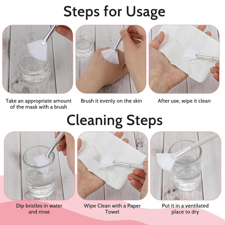 4 Pcs Fan Brushes for Facial, Face Mask Applicator Soft Makeup Brushes Esthetician, Flat Head Mask Acid Applicator Esthetician Brush for Women Girls Mud Clay Mask Makeup Peel(Pink and White)