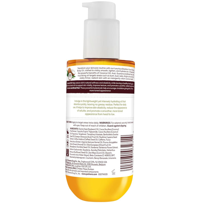 Coconut Oil Formula Brazilian Coco Firming Body Oil with Vitamin E, 6.5 Fl Oz, Helps with Skin Tightening & Firming of Bum, Bust & Belly, Provides 48Hr Moisture, Dermatologist Approved