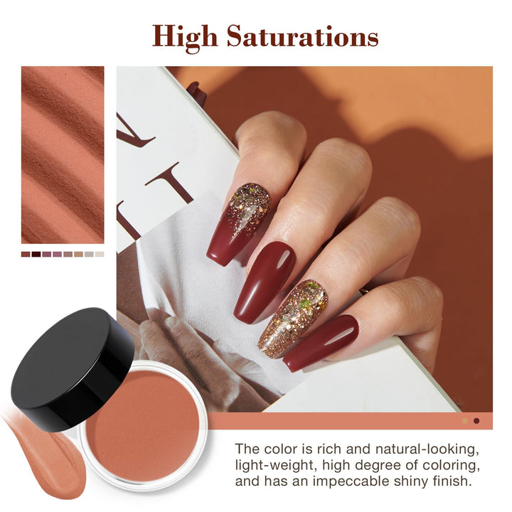 30Pcs Dip Powder Nail Kit Starter with Nail Sticks, 8 Colors Fall Winter Nude Brown Glitter, Dipping Powder Liquid Set with Matte/Base/Top Coat Activator for French Manicure Salon