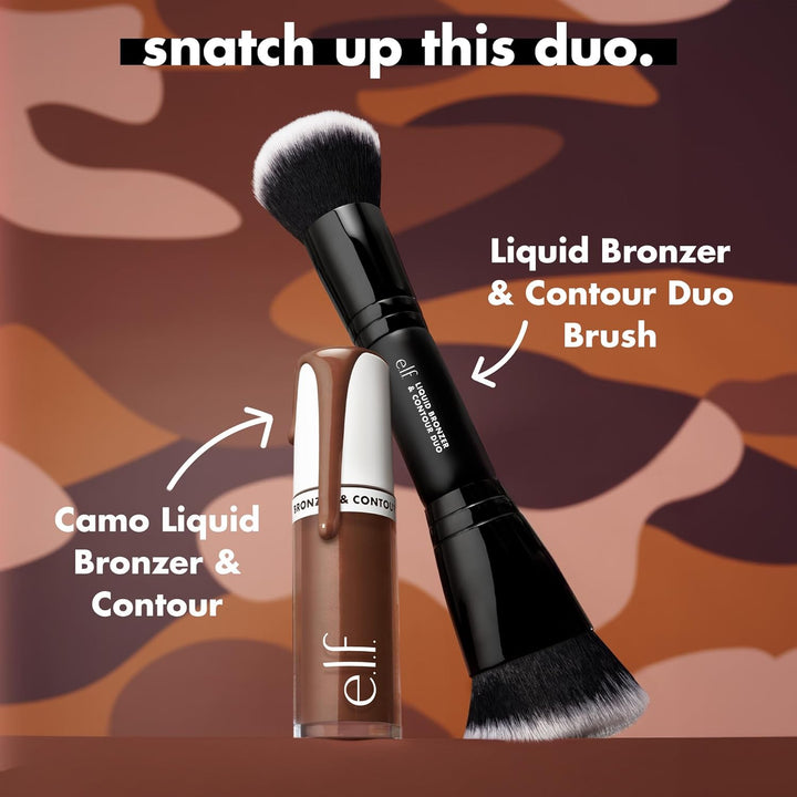 Liquid Bronzer & Contour Duo Brush, Silky Highly Pigmented Formula with Dual-Ended Makeup Brush, Synthetic Bristles, 100% Vegan and Cruelty-Free