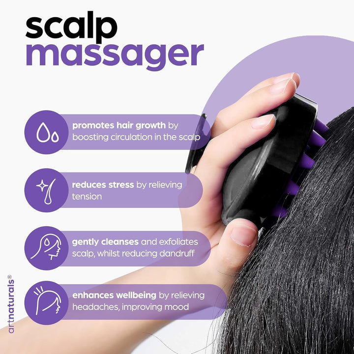 Organic Rosemary & Castor Hair Growth Oil + Scalp Massager Set – Hair Relaxer for Dry, Itchy Scalp, Thickening & Hydration - Scalp Oil Products for Damaged Hair & Split Ends – 4.0 Oz