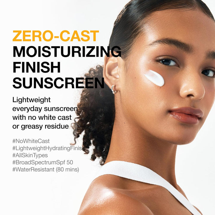 Zero-Cast Moisturizing Finish Sunscreen,Spf 50, Glow Natural Sunscreen,No White Cast, Hyaluronic Acid, Niacinamide Sun Block for Face,Oil-Free, Oxybenzone Free, Travel Essential (50Ml/1.69Fl.Oz)
