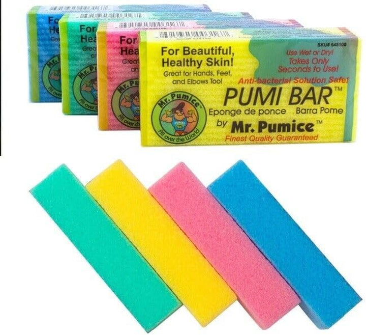 Pumice Callus Remover PUMI Bar: Pedicure Stone & Foot/Heel Scrubber - Medium Grit (Assorted Colors) 4 Pack