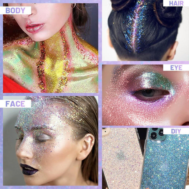 Body Glitter Gel, Roll-On Face Glitter for Mermaid Makeup Festival Rave Accessories, Holographic Hair Glitter Gel,Body Shimmer Halloween Makeup for Rave Party (Sparkling Pink)
