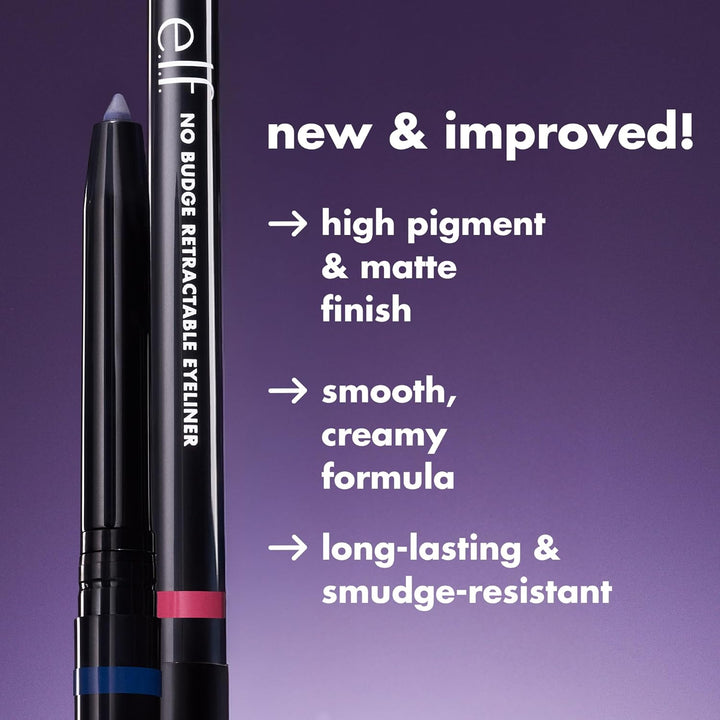 No Budge Retractable Eyeliner, Creamy, Ultra-Pigmented & Waterproof, Creates Bold & Defined Lines, Vegan & Cruelty-Free, Black
