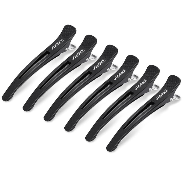 6Pcs Professional Hair Clips for Styling Sectioning, Non Slip No-Trace Duck Billed Hair Clips with Silicone Band, Salon and Home Hair Cutting Clips for Hairdresser, Women, Men - Black 4.3” Long