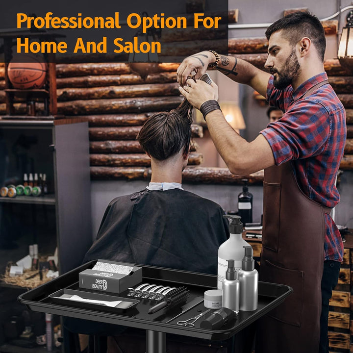 Salon Tray on Wheels - Premium Aluminum Tattoo Tray Rolling Trolley - Adjustable Salon Service Rolling Tray Hairdresser Cart with Clinic Spa Rolling Tray Wheels (Black)