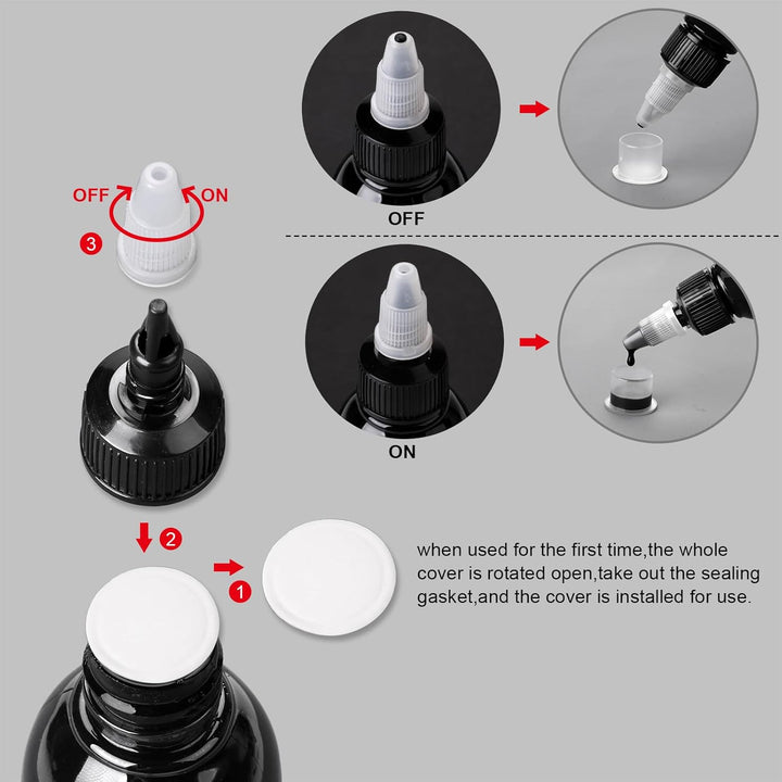 Tattoo Ink Black 1Oz(30Ml) Vegan-Friendly USA Standard Pigment Supplies Concentrated Black TI7003-30-002