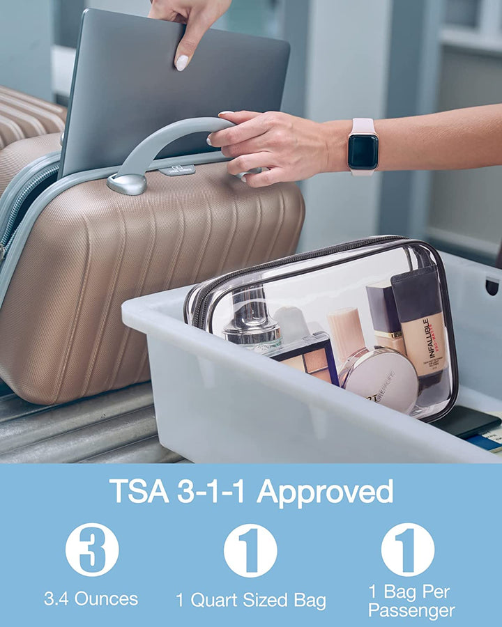 Clear Toiletry Bag, 2 Pack TSA Approved Travel Toiletry Bag Carry on Travel Accessories Bag Airport Airline Quart Size Bags Water Repellent Makeup Cosmetic Bag for Women (Black-2Pcs)