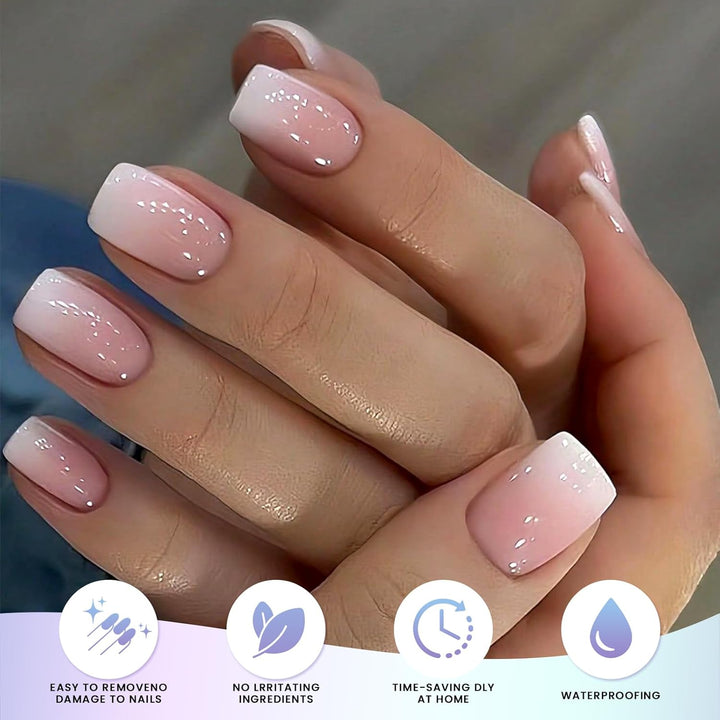 Semi Cured Gel Nail Strips | Gel Nail Stickers with UV Light Required | Salon Quality, Easy Application and Removal（Pink Ombre）