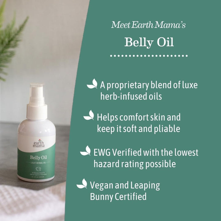 Belly Oil for Dry Skin | Calendula Skin Care Moisturizer Oil to Encourage Natural Elasticity and Help Prevent Stretch Marks during Pregnancy and Postpartum, 4-Fluid Ounce