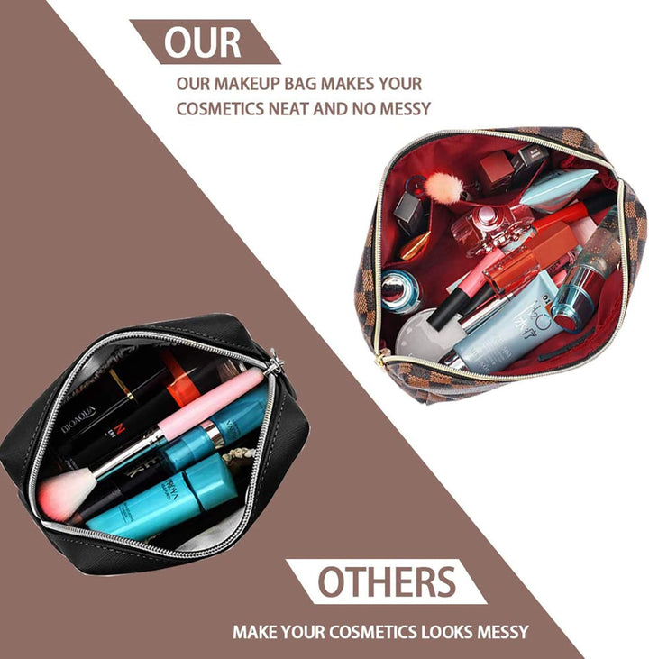 Makeup Bag, Cosmetic Bag, Portable Leather Large Checkered Makeup Bag, 2 Pack Large Capacity Travel Cosmetic Bag for Women, Lightweight Design and Waterproof Toiletries Bag Christmas Gifts