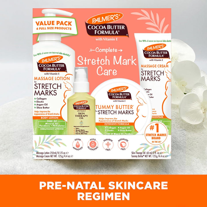 Cocoa Butter Formula Pregnancy Skin Care Kit for Stretch Marks and Scars, Dermatologist Approved, Gift for Mom to Be, 4 Piece Full Size Set