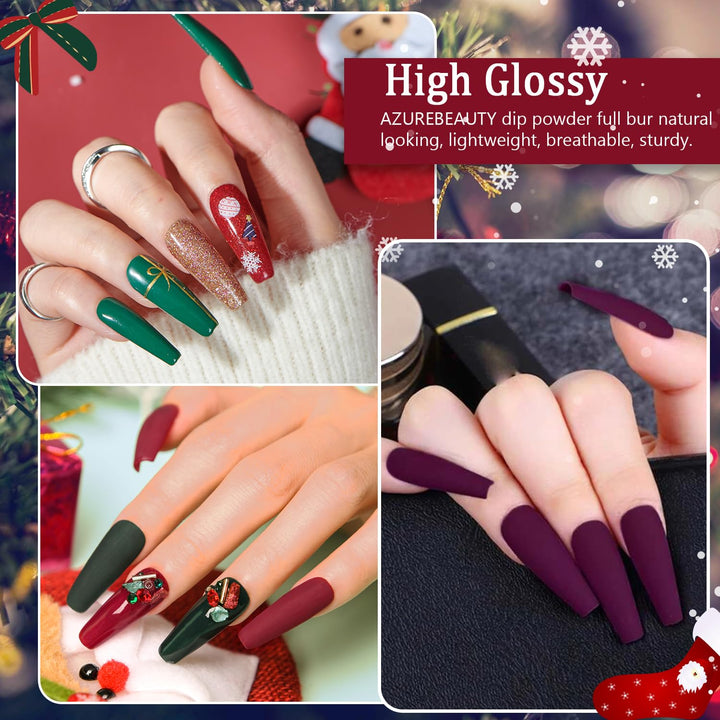 42Pcs Dip Powder Nail Kit Starter, 32 Colors Green Nude Brown Blue Christmas Dipping Powder Set with Top/Base Coat & Recycling Tray for French Art Manicure Salon