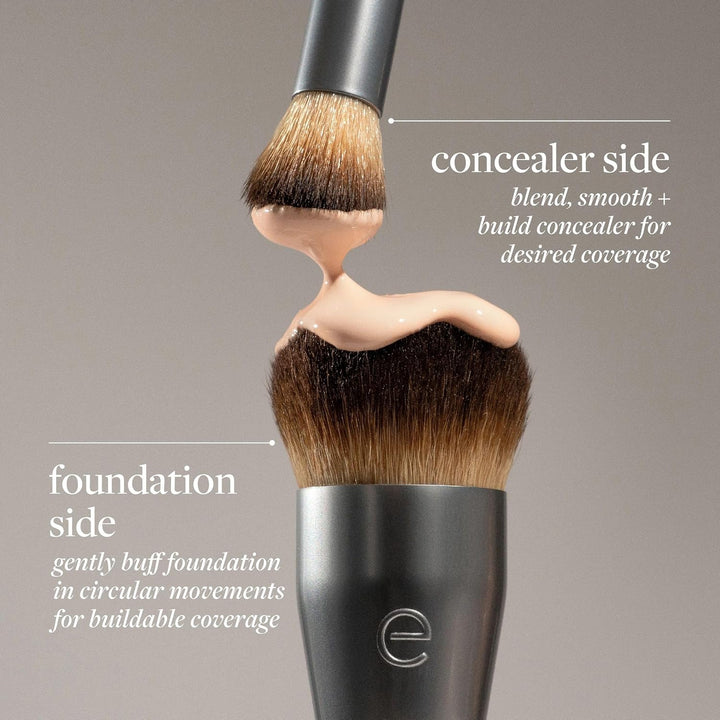 Blend + Conceal Dual-Ended Makeup Brush, Foundation & Concealer Brush for Liquid & Cream Formulas, Face Makeup Brush, Synthetic Bristles, Vegan & Cruelty-Free, Travel & Eco-Friendly, 1 Count