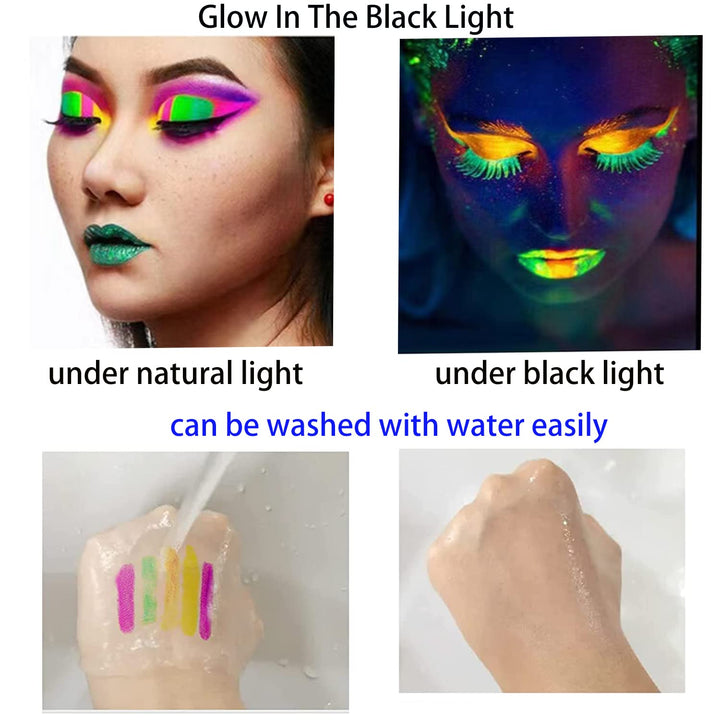 12 PCS Glow Face Body Paint, Glow in the Dark under UV Black Light Sticks Makeup Neon Face Painting Kits for Adult Halloween Festival Accessory Glow Party Supplies