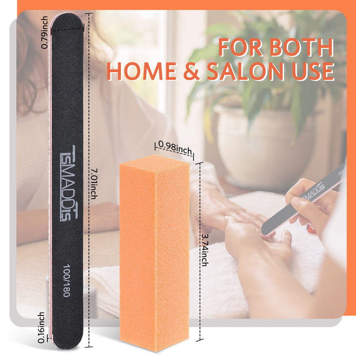 Nail Files and Buffers, Professional Manicure Tools Kit Rectangular Art Care Buffer Block Tools 100 180 Grit 12Pcs(Black)