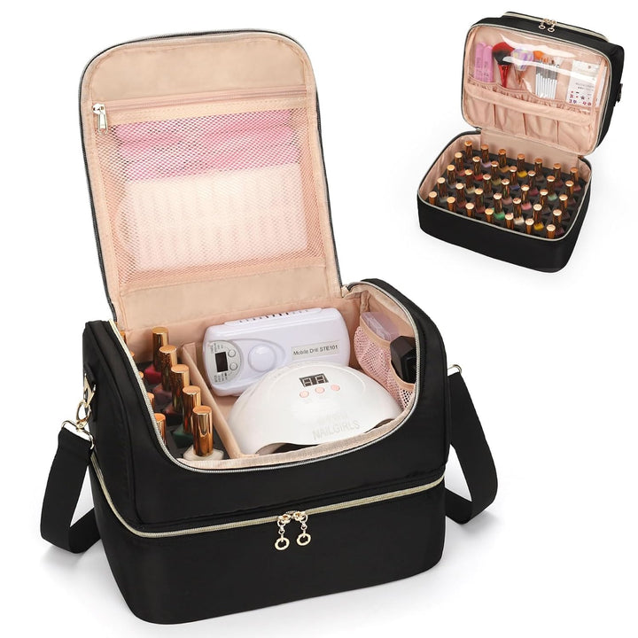 Nail Polish Organizer Case, Nail Supplies Storage Box Holds 45 Bottles Nail Polish & Nail Lamp, Travel Nail Tech Carrying Case, Nail Kit Bag for Nail Stuff & Manicure Tools