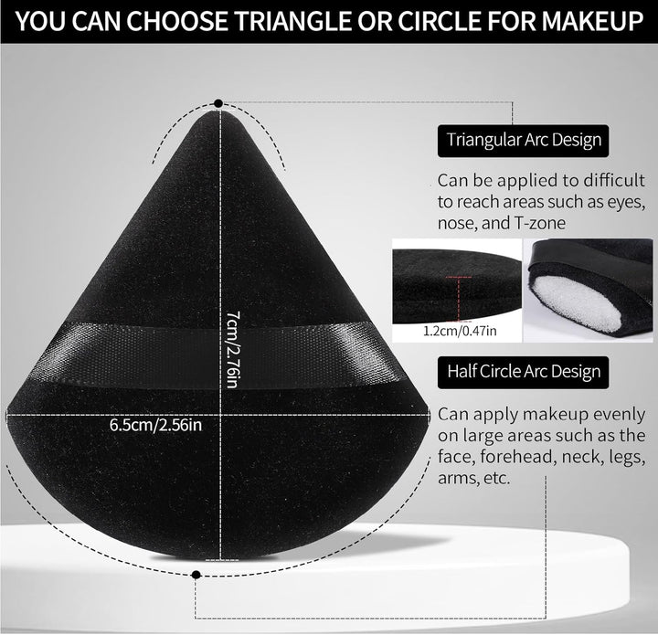 6 Pcs Powder Puff Face Soft Triangle Makeup Puff Velour Makeup Sponge Stocking Stuffers for Loose Powder (Black)