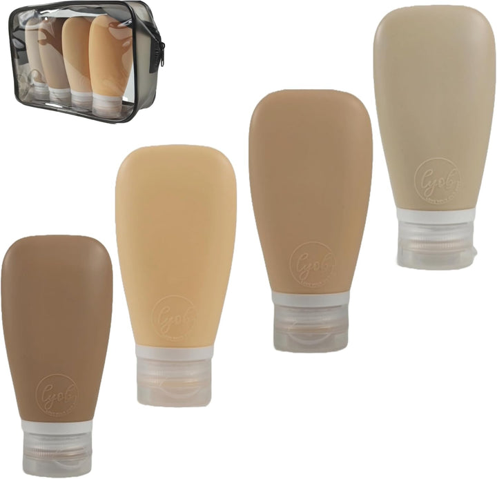 Travel Bottles for Toiletries, TSA Approved 3Oz (90Ml) Leak Proof Silicone Refillable Squeeze Travel Size Containers BPA Free for Cleansers, Lotions, Shampoo 3-Pk (Black-Gray-White)