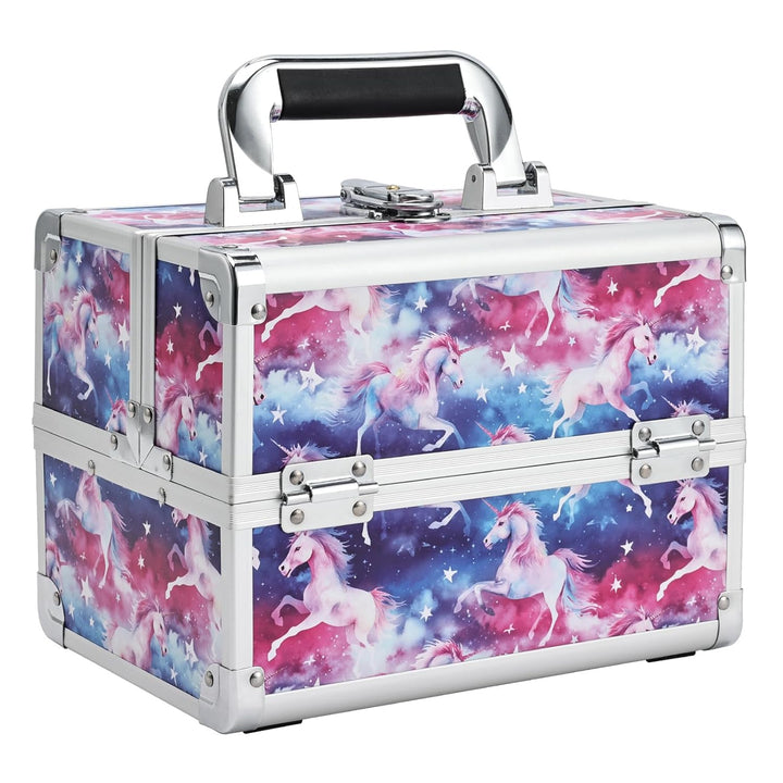 Makeup Train Case Makeup Case Organizer Portable Cosmetic Box Storage with 2 Trays Mirror Locking Make up Travel Case for Nail Kits Cosmetics Craft Traveling Makeup Box Mermaid Pink