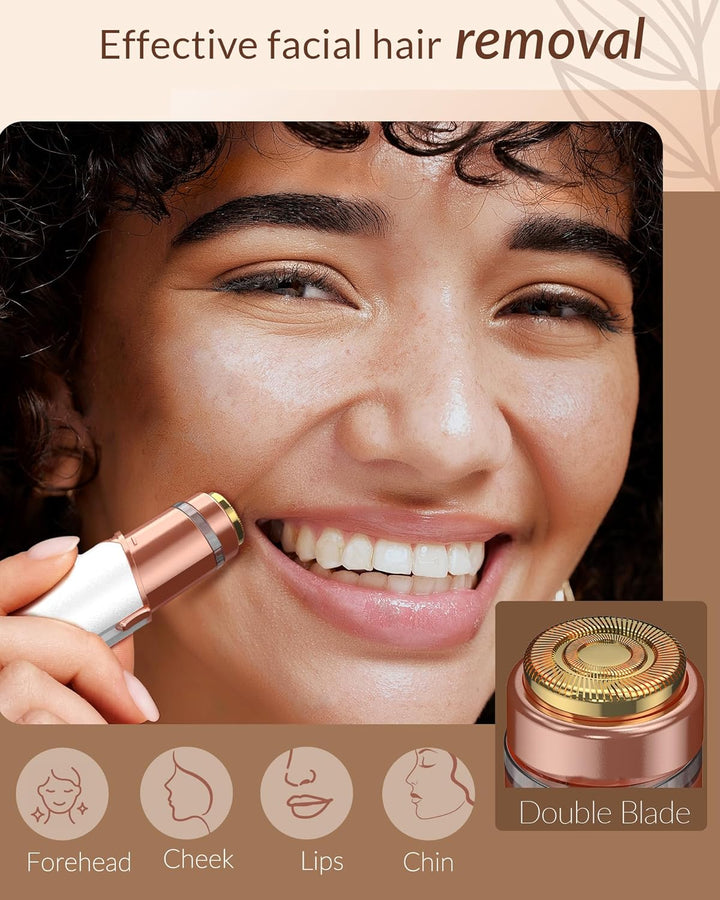 Facial Hair Removal for Women: Painless Rechargeable Face Shaver Electric Hair Remover Device for Peach Fuzz Upper Lip Chin (White)