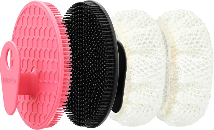 Food-Grade Soft Silicone Body Scrubber Shower Brush Handheld Cleansing Skin Brush, Gentle Exfoliating and Lather Well (Black)