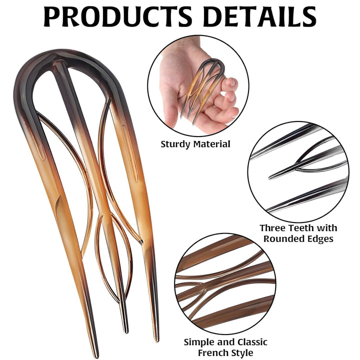 6Pcs French Hair Clips, U Shaped French Hair Pin Retro Fork Hair Pin Internal Teeth French Hair Clips, Tortoise Shell French Hair Pins for Women Thin Hair Buns Twist Hairstyle Accessories