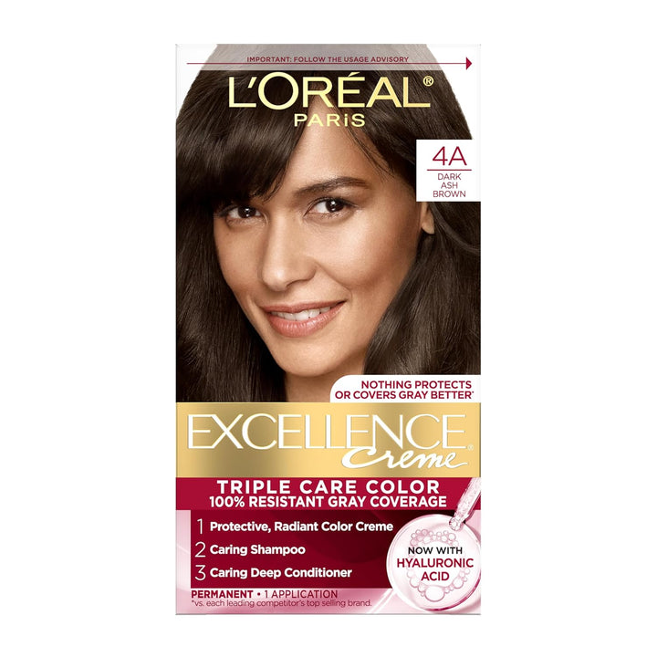 Excellence Crème Permanent Hair Dye, Triple Care Hair Color with Pro-Keratine Complex for 100% Gray Hair Coverage, 4 Dark Brown, 1 Kit