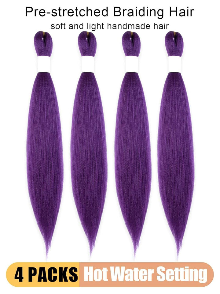 Purple Braiding Hair 20 Inch Pre Stretched Hair Long Straight Crochet Braids Yaki Texture Synthetic Fiber 4 Packs (Dark Purple)