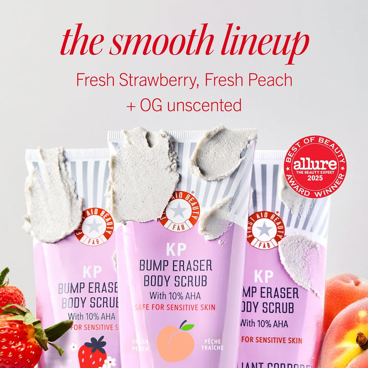 - KP Bump Eraser Body Scrub with 10% AHA, Keratosis Pilaris Skin Exfoliater with Glycolic and Lactic Acids, Helps Reduce Chicken Skin Bumps, Safe for Sensitive Skin, 10 Oz